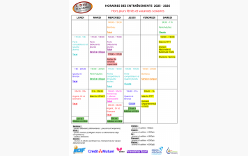 Les Nouveaux Horaires d'entrainements sont publiés